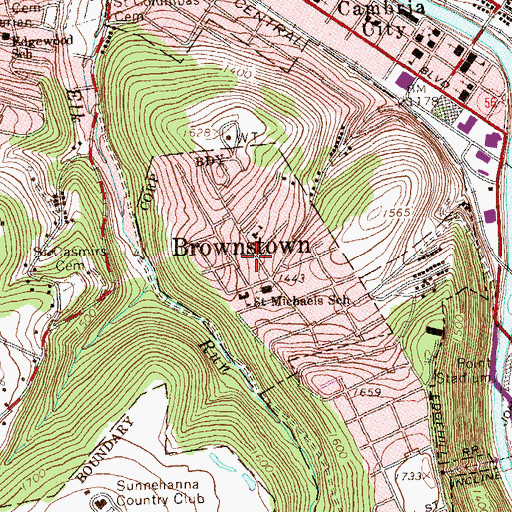 Topographic Map of Borough of Brownstown, PA