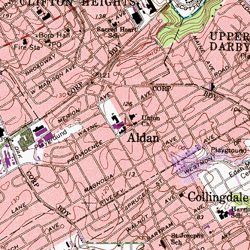 Topographic Map of Borough of Aldan, PA