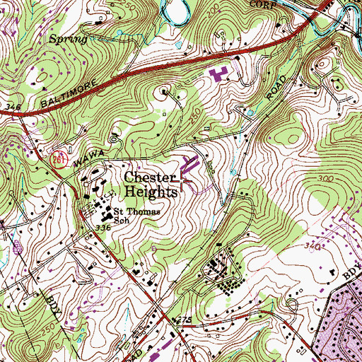 Topographic Map of Borough of Chester Heights, PA