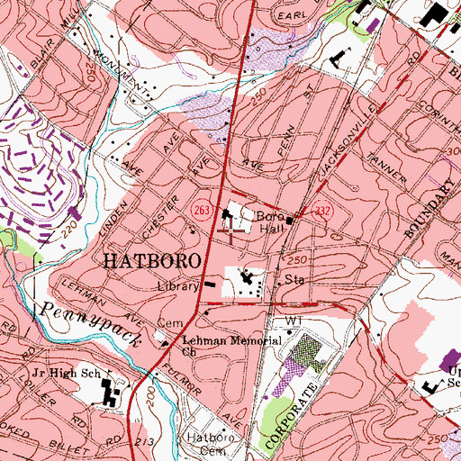 Topographic Map of Borough of Hatboro, PA