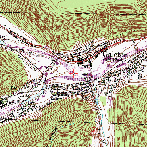 Topographic Map of Borough of Galeton, PA