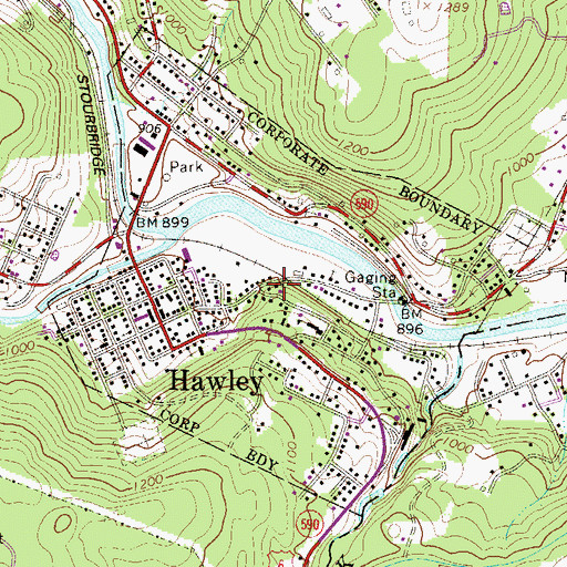 Topographic Map of Borough of Hawley, PA