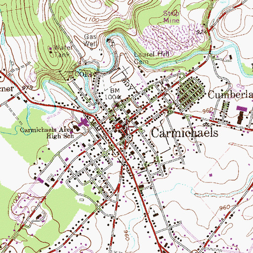 Topographic Map of Carmichaels, PA
