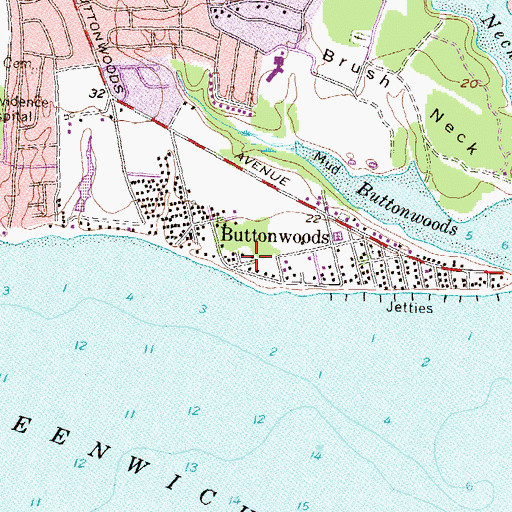 Topographic Map of Buttonwoods, RI