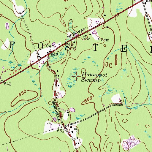Topographic Map of Honeypot Swamp, RI