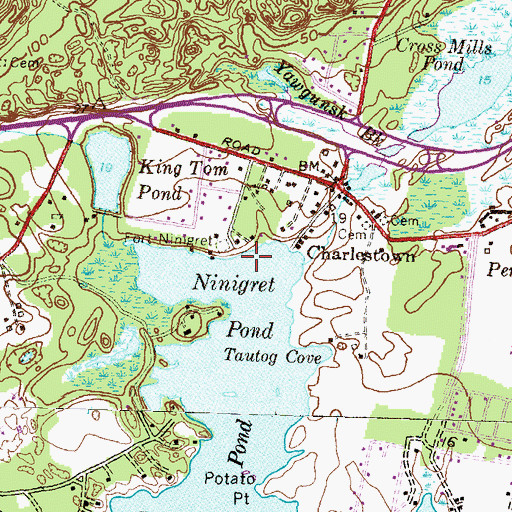 Topographic Map of Fort Neck, RI
