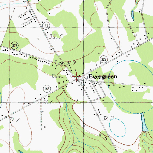 Topographic Map of Evergreen, SC