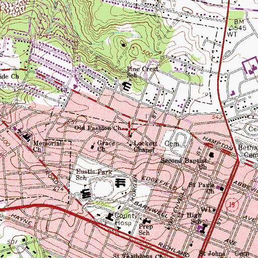 Topographic Map of Old Fashion Church, SC