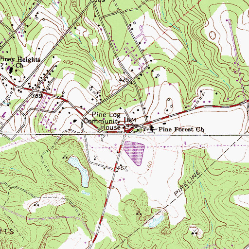 Topographic Map of Pine Log Community House, SC