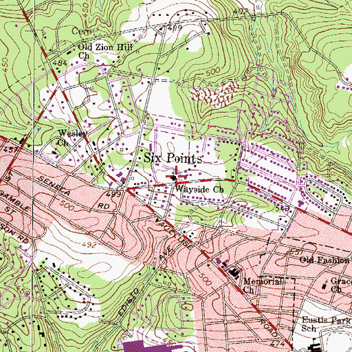 Topographic Map of Wayside Church, SC
