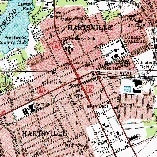 Topographic Map of Hartsville, SC