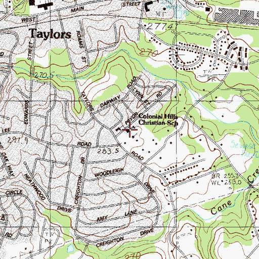 Topographic Map of Colonial Hills Christian School, SC