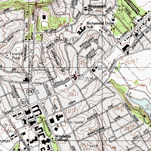 Topographic Map of Woodland United Methodist Church, SC