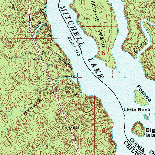 Topographic Map of Mountain Branch, AL