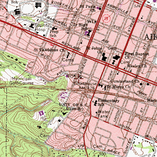Topographic Map of Aiken County Library, SC