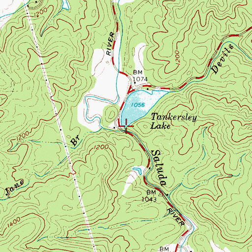 Topographic Map of Tankersley Lake Dam, SC