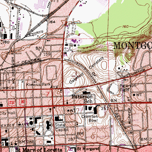 Topographic Map of Oakwood Cemetery, AL