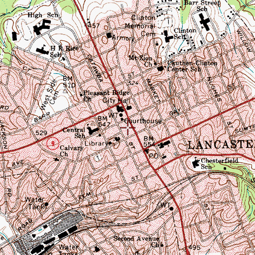 Topographic Map of Lancaster Downtown Historic District, SC
