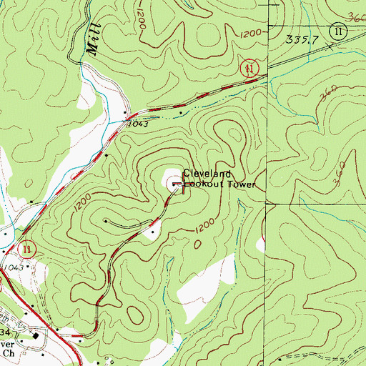 Topographic Map of Cleveland Lookout Tower, SC
