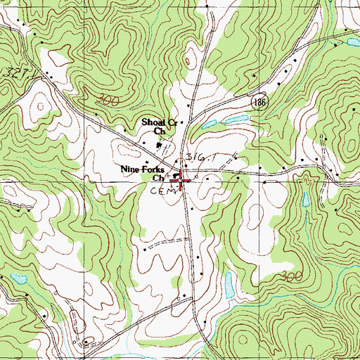 Topographic Map of Nine Forks Cemetery, SC