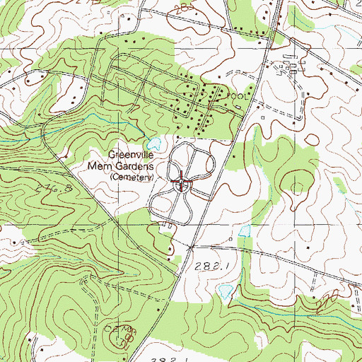 Topographic Map of Greenville Memorial Gardens, SC