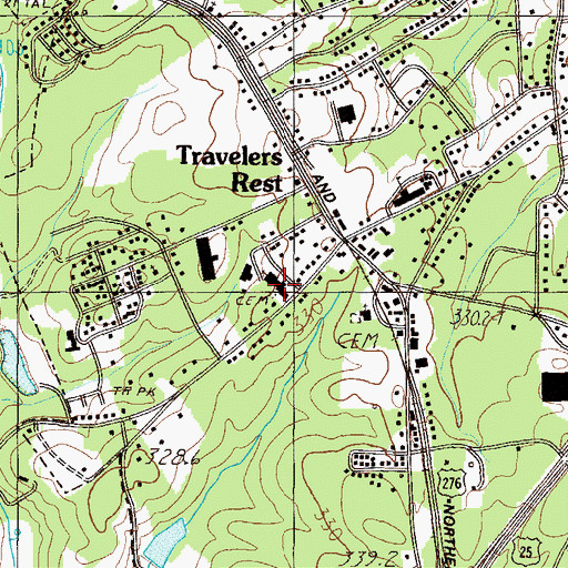 Topographic Map of Travelers Rest First Baptist Church, SC