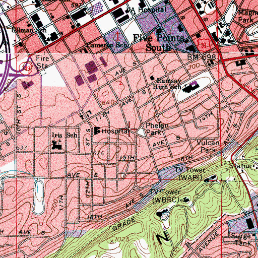 Topographic Map of Phelan Park, AL