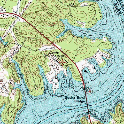 Topographic Map of Camp Thunderbird, SC