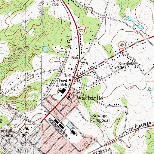 Topographic Map of Wattsville, SC