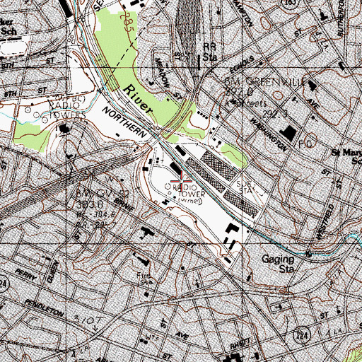 Topographic Map of WPCI-AM (Greenville), SC