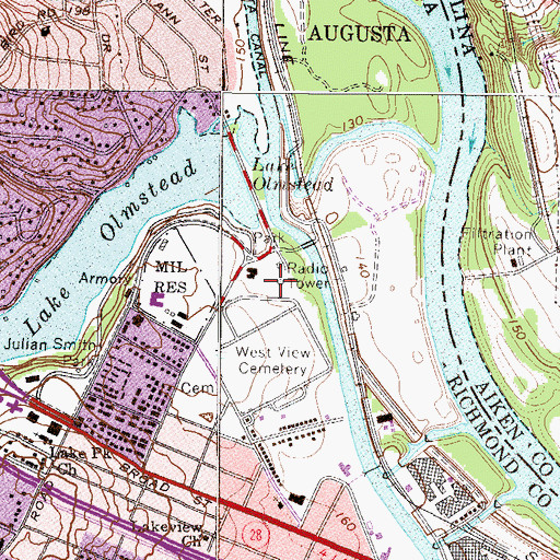 Topographic Map of WKZK-AM (North Augusta), SC