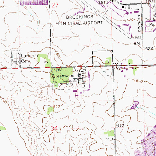 Topographic Map of Calvary Cemetery, SD