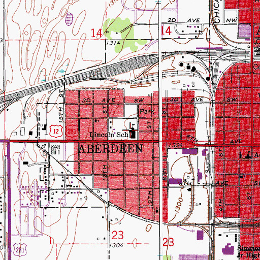 Topographic Map of Lincoln School, SD