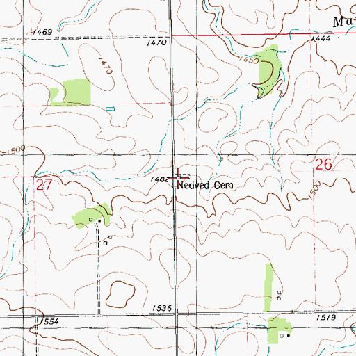 Topographic Map of Nedved Cemetery, SD