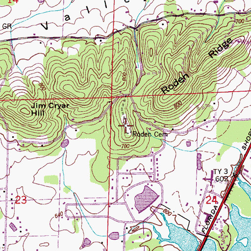 Topographic Map of Roden Cemetery, AL