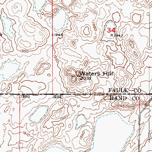Topographic Map of Waters Hill, SD