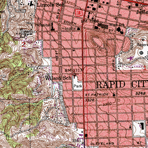 Topographic Map of Woodrow Wilson Elementary School, SD
