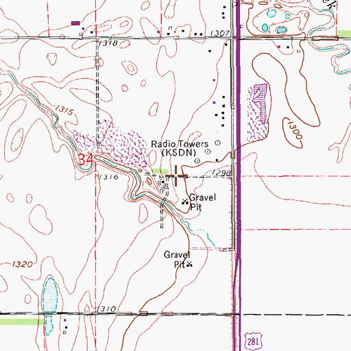 Topographic Map of KSDN-AM (Aberdeen), SD