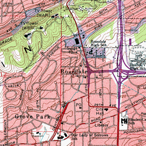 Topographic Map of Rosedale, AL