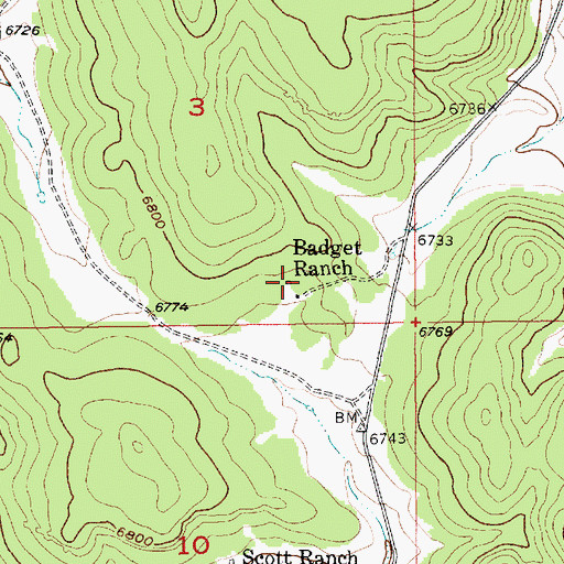 Topographic Map of Badget Ranch, SD