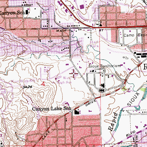 Topographic Map of West Middle School, SD
