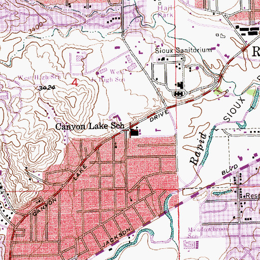 Topographic Map of Canyon Lake Elementary School, SD