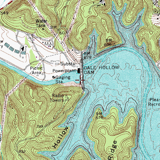 Topographic Map of Dale Hollow Lake, TN