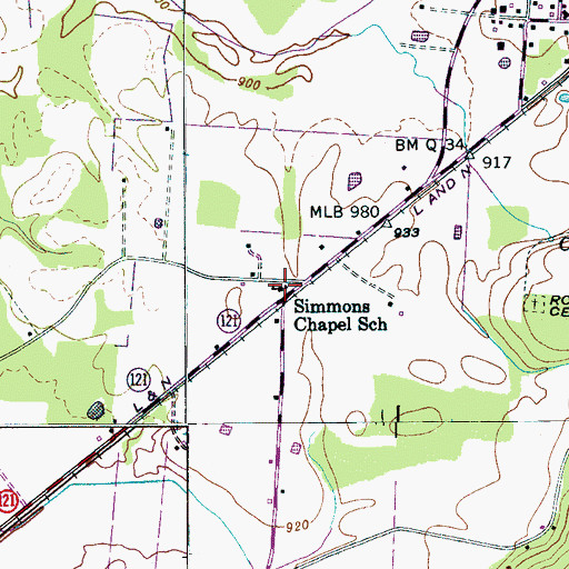 Topographic Map of Simmons Chapel School, TN
