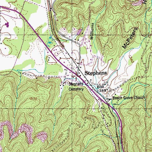Topographic Map of Stephens, TN