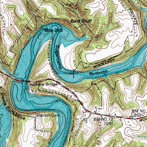 Topographic Map of Sugarcamp Bottoms, TN