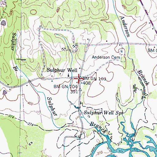 Topographic Map of Sulphur Well, TN