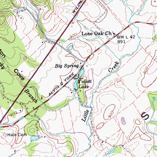 Topographic Map of Tollett Lake, TN
