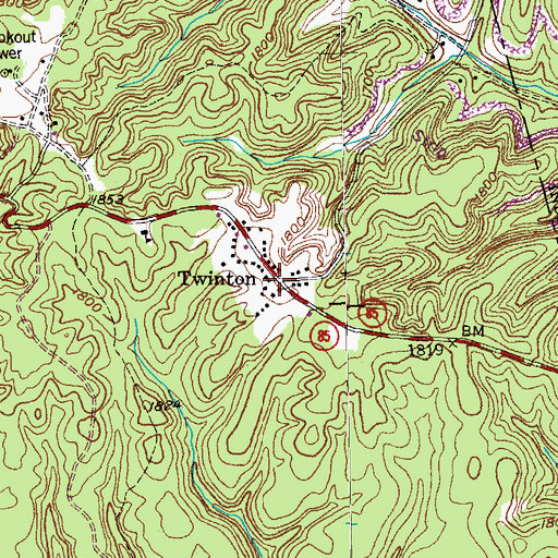 Topographic Map of Twinton, TN