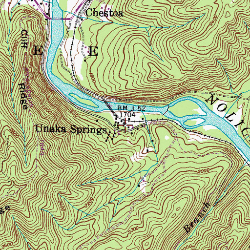 Topographic Map of Unaka Springs, TN